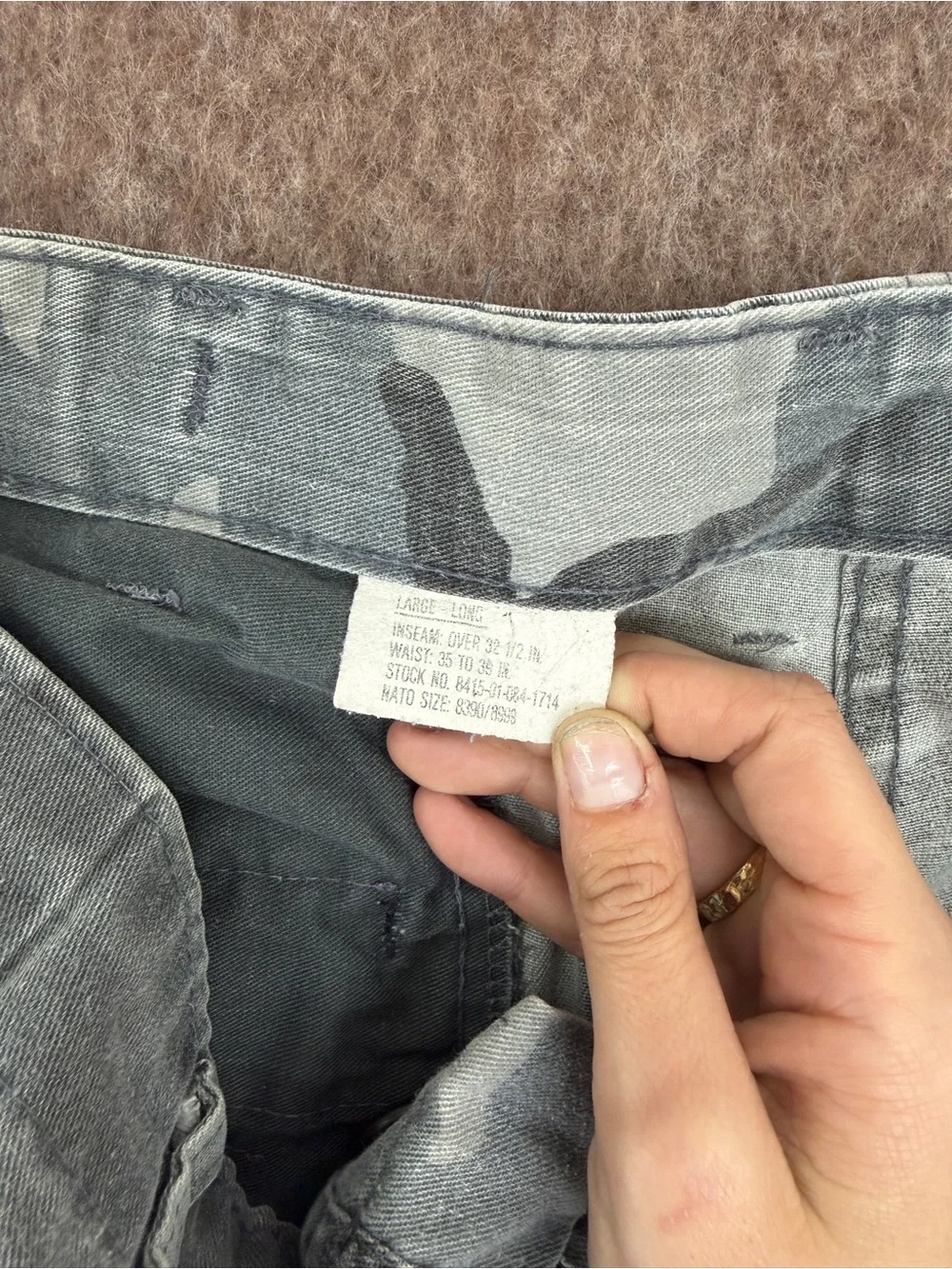 Vintage U.S. Military Dark Gray Camo Cargo Pants – Men's Large Long (35–39)